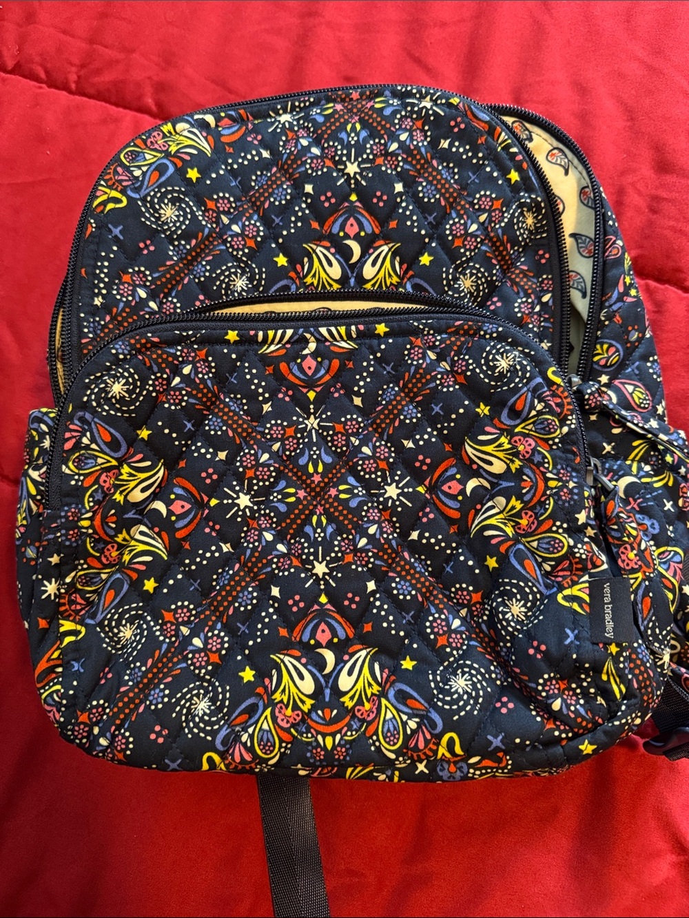 Vera Bradley Navy Quilted Backpack with Yellow, Red & Blue Accents